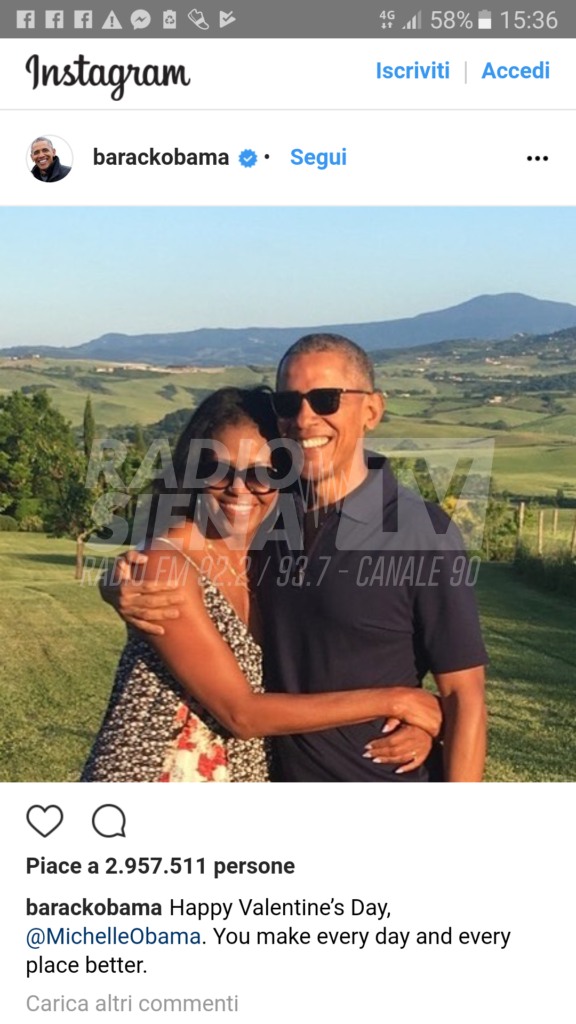 Obama festeggia San Valentino con Michelle ricordando il soggiorno senese